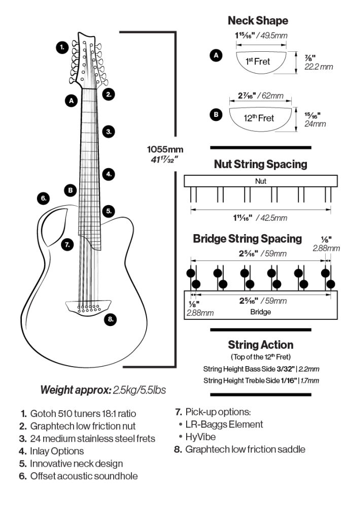 emerald guitars X20 12 string guitar specs carbon fiber