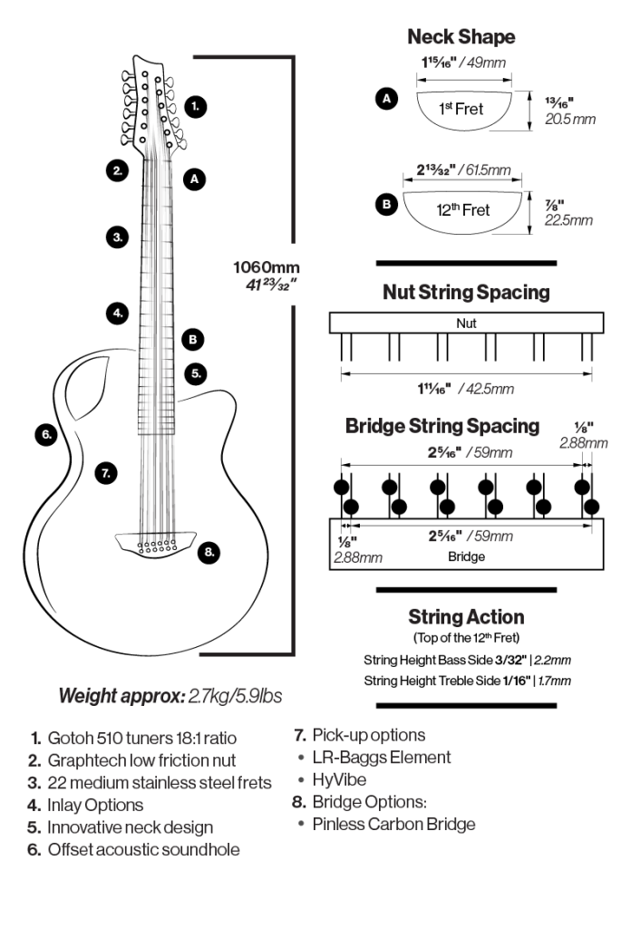 emerald guitars X30 12 String guitar specs carbon fiber